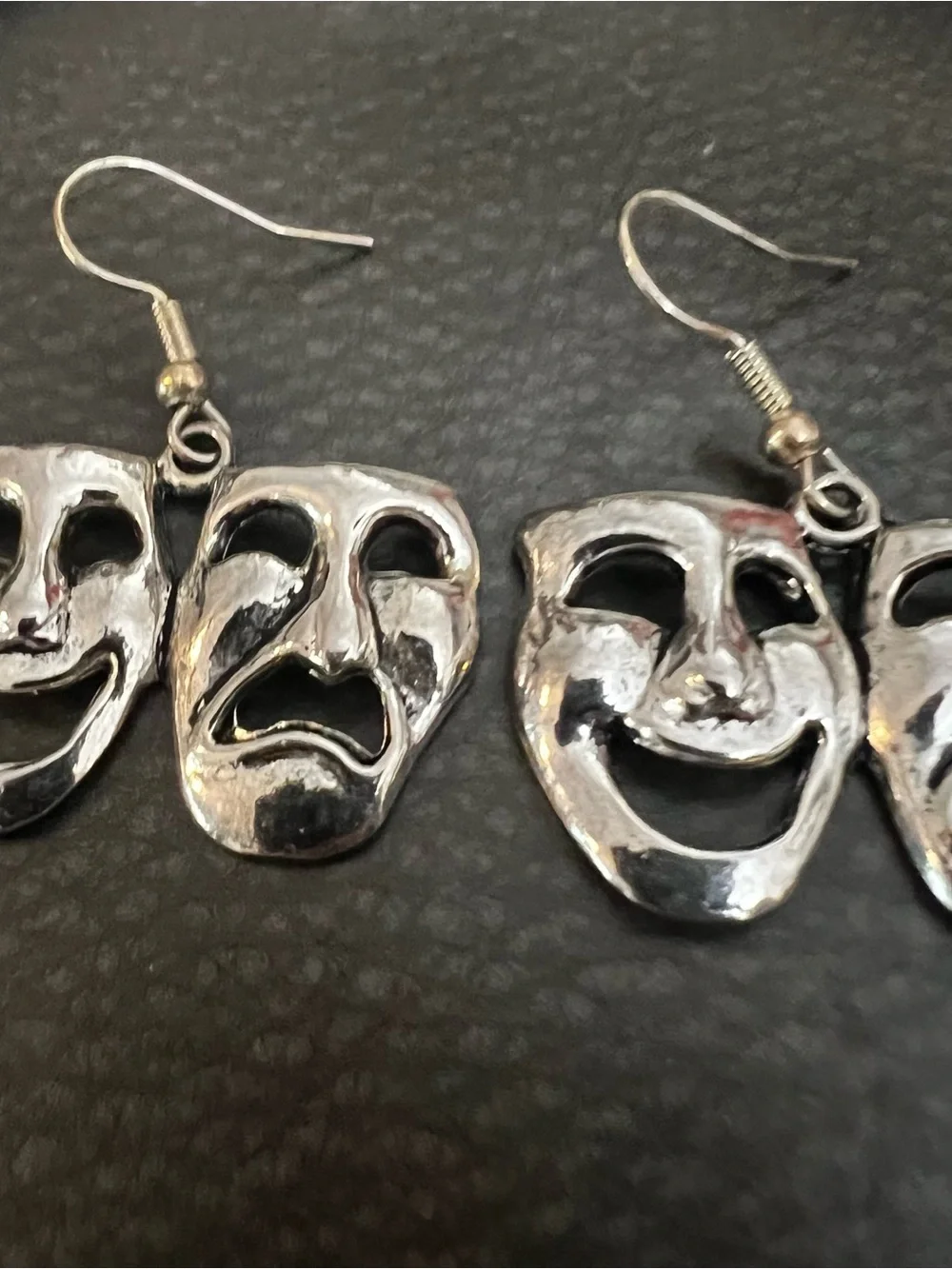 Silver Theater Mask Drop Earrings - Women's Jewelry